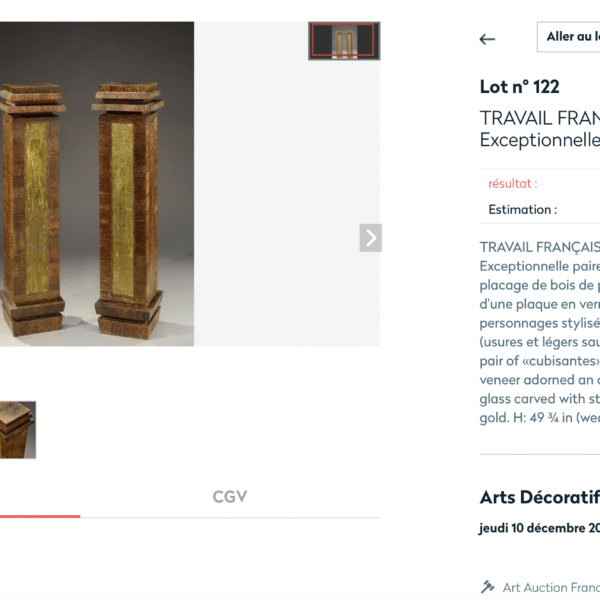 Pair of Cubist columns in palm wood and engraved glass, French work, circa 1930, view 4
