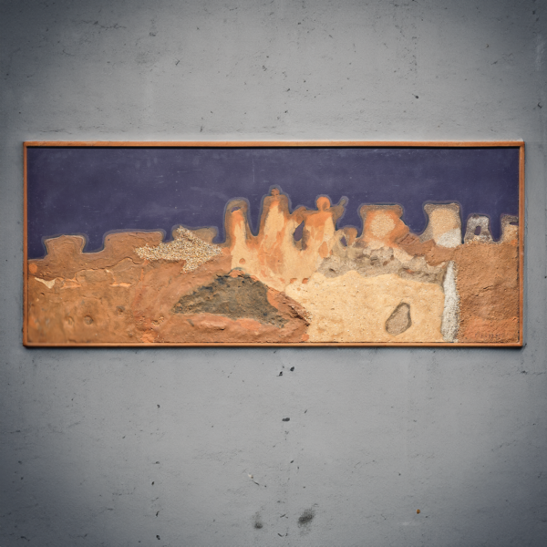 Jean Piaubert Présence 1965 huile sable gravier sur panneau signé