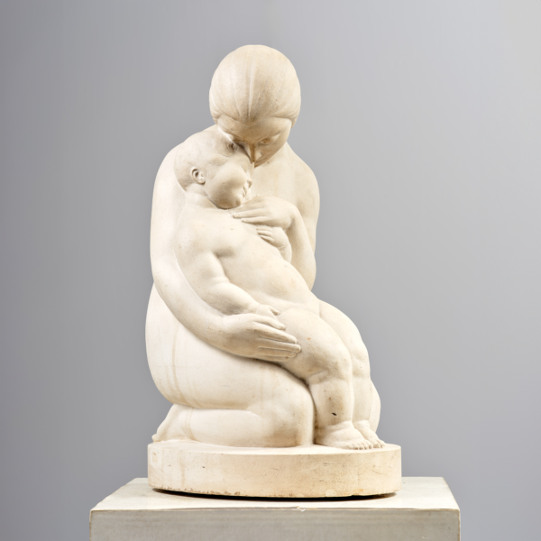 Émile Just Bachelet Tendresse sculpture pierre marbrière taille directe vers 1930 signée H. 54 cm