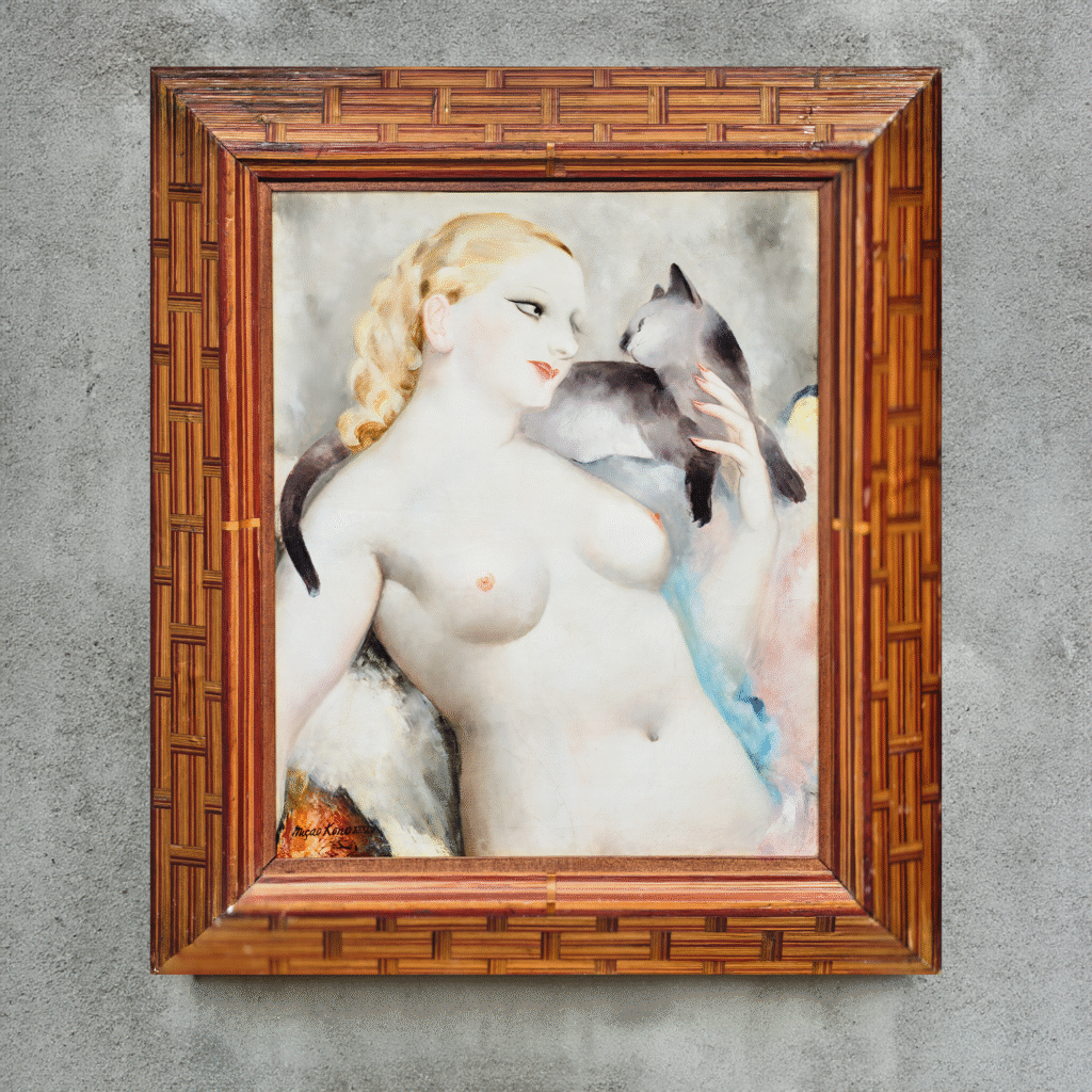 « Femme au chat », huile sur carton, Miçao Kono (1900-1979), 1934