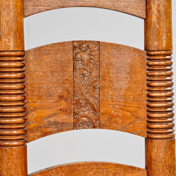 Pair of high-back chairs in carved oak, French work, 1940s-1960s, view 2