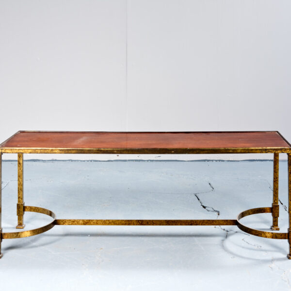 Neoclassical coffee table in brass and red lacquer, Jean Saint-Georges, view 2