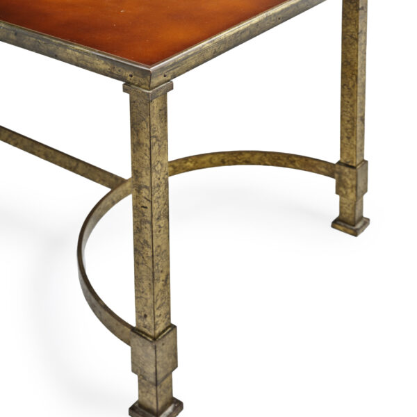 Neoclassical coffee table in brass and red lacquer, Jean Saint-Georges, view 3