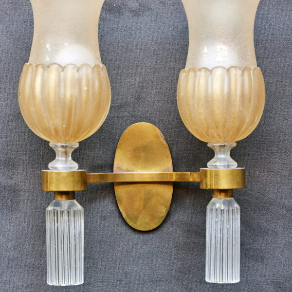 Pair of wall lights in Murano corroso glass, André Arbus (1903-1969) for Veronese, circa 1950, view 2