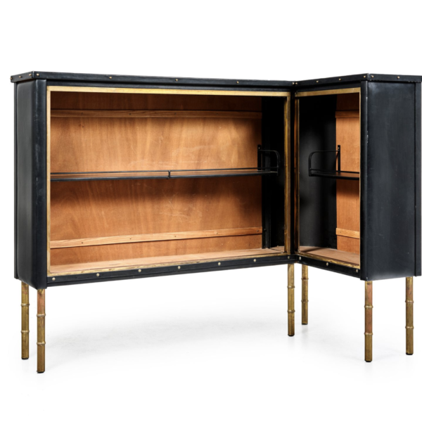 Bar en cuir noir capitonné et laiton, Jacques Adnet (1900-1984), vers 1960, vue 2