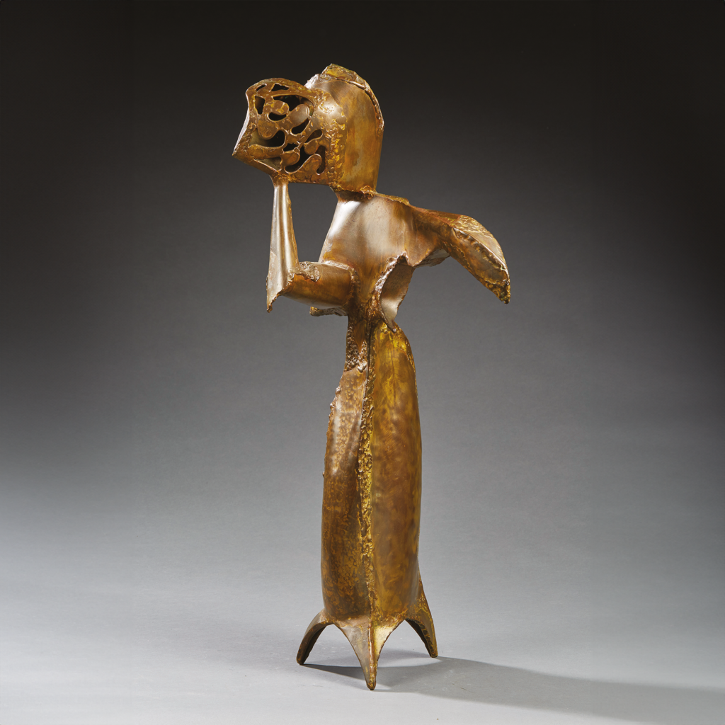 “Femme avec masque”, welded metal sculpture, James Metcalf (1925-2012), circa 1960
