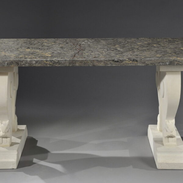 Dining table in lumachelle marble, French work, circa 1925, view 2