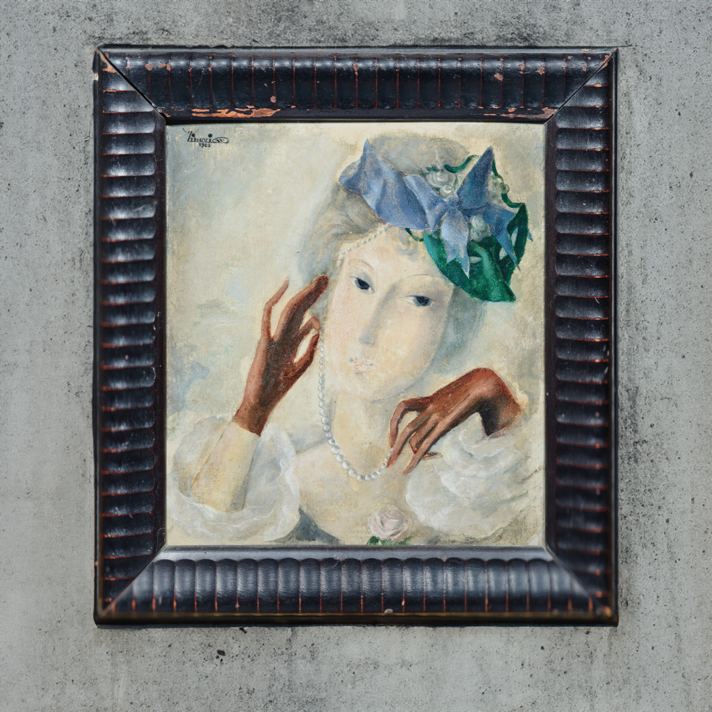 “Élégante femme aux perles”, oil on board, Alexandre Zinoview (1889-1977), circa 1925
