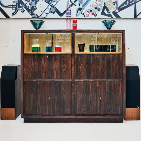 Jean Pascaud meuble vitrine placage bois précieux bronzes dorés vers 1940