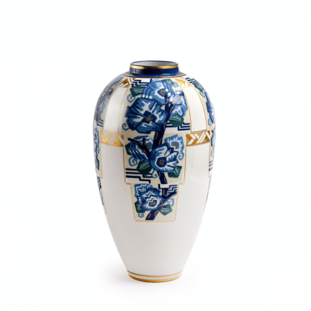 Vase ovoïde en porcelaine bleu et or, Sèvres, décor de Mlle Né