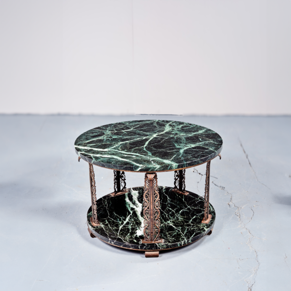 Edgar Brandt table basse fer forgé marbre Vert de Mer estampillée E. Brandt circa 1925