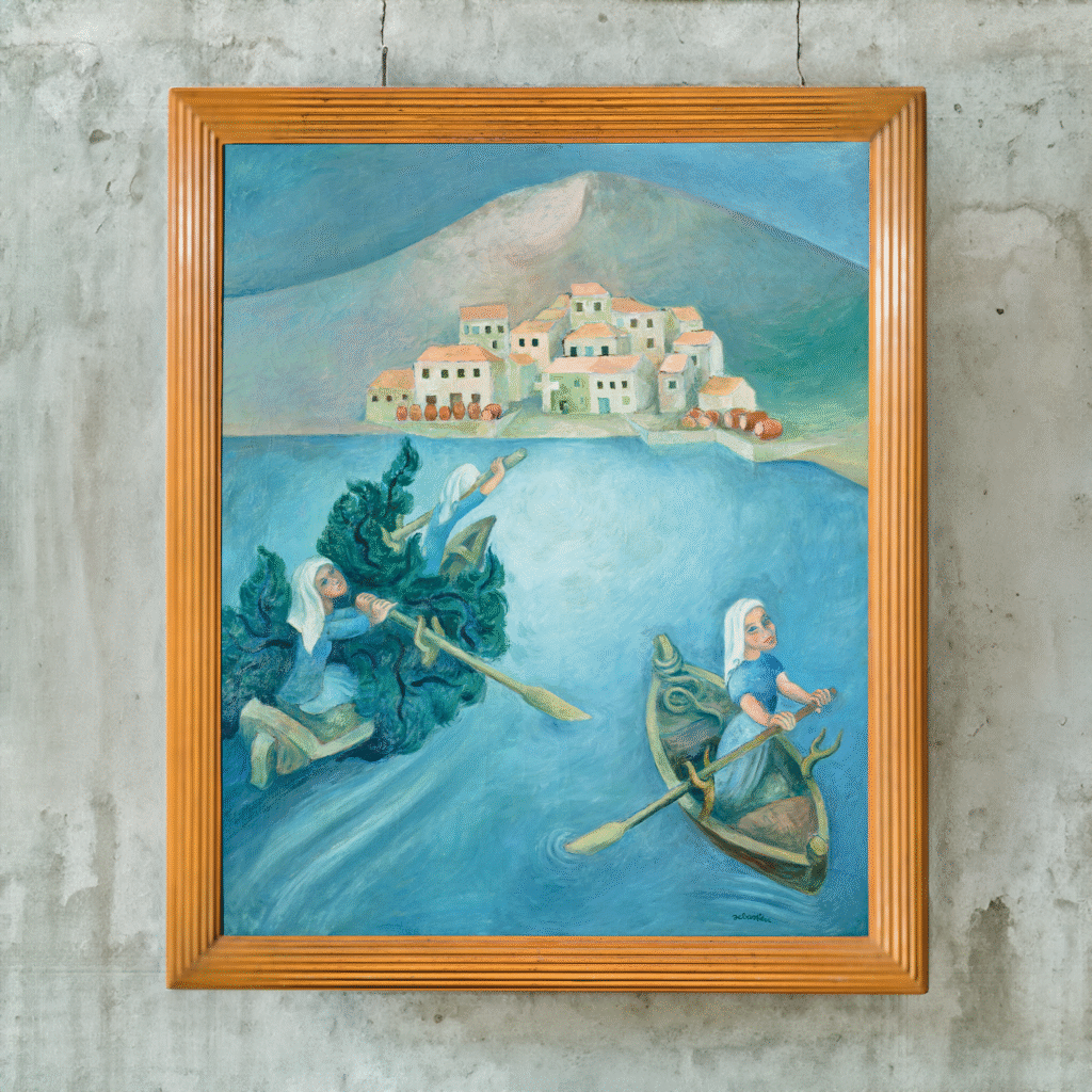 « La Terre promise », huile sur toile, Sébastien (1909-1990)