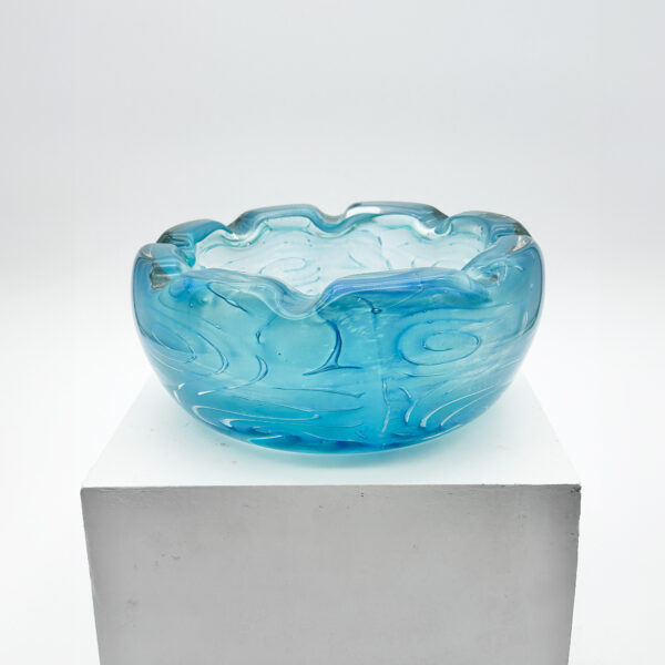 Coupe UNICA A.D. Copier pour Leerdam verre soufflé bleu clair 1958