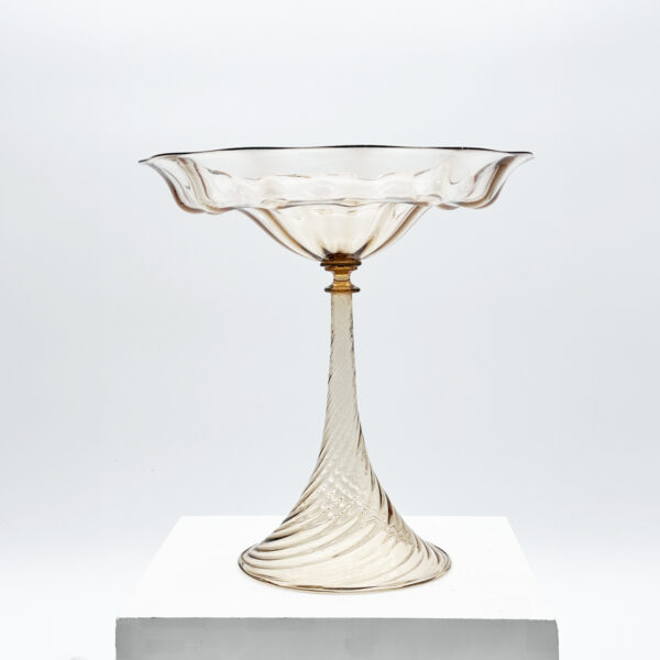 Vase coupe en verre rose sur pied MVM Cappellin vers 1925 H. 27 cm D. 26 cm