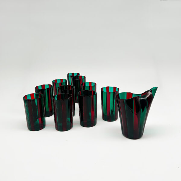 Ensemble verres et carafe Venini verre soufflé a fasce verticali ca. 1950 signé Venini Murano Italia