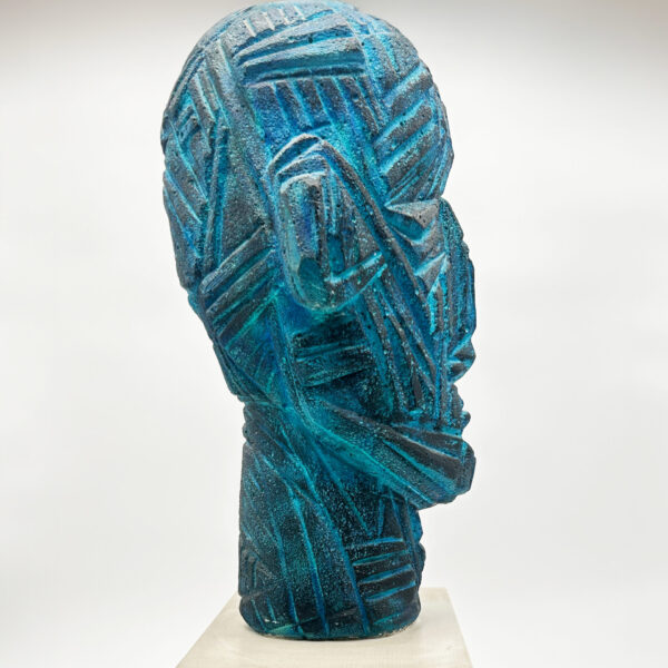 Bust of a man in blue painted stone, Roger Chomeaux (1907-1999), view 3