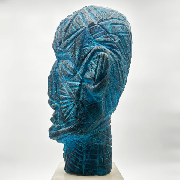 Bust of a man in blue painted stone, Roger Chomeaux (1907-1999), view 2