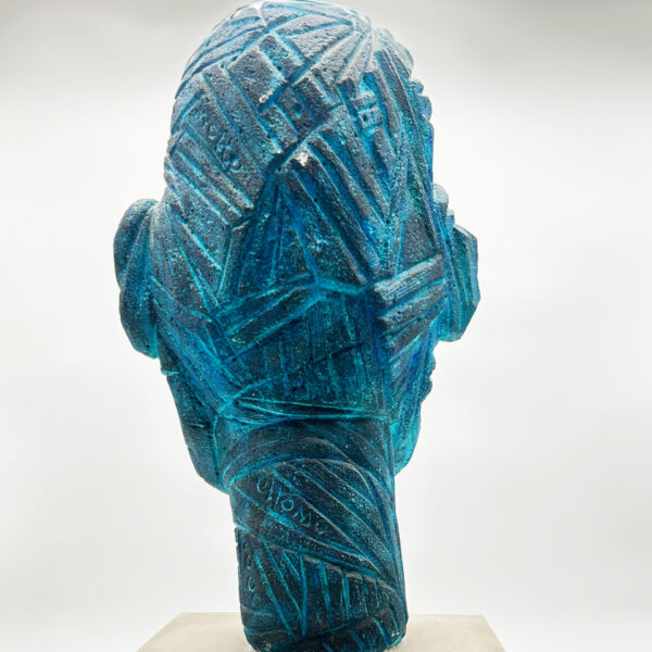 Bust of a man in blue painted stone, Roger Chomeaux (1907-1999), view 4