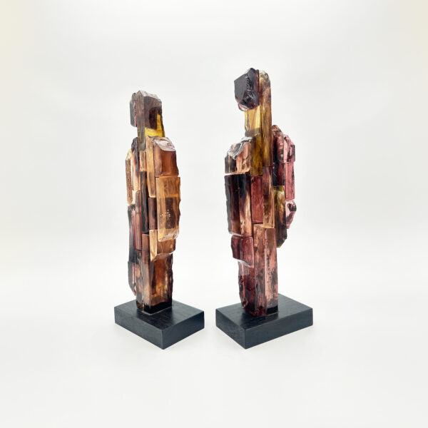 Josette Rispal paire sculptures verre camaïeu mauve socle bois noirci signées 40 cm 42 cm