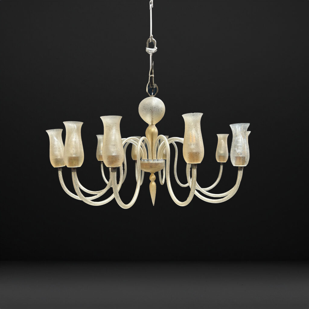 Lustre en verre corroso à 12 bras, Jacques de Rumigny (1922-1981) pour Veronese, vers 1957