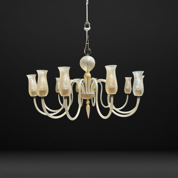 Lustre verre coroso incrustations d’or 12 bras Maison Veronese ca. 1957