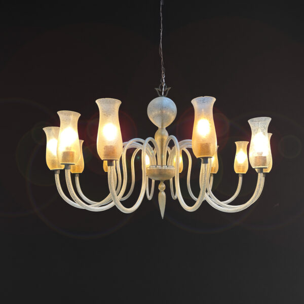Lustre en verre corroso à 12 bras, Jacques de Rumigny (1922-1981) pour Veronese, vers 1957, vue 6