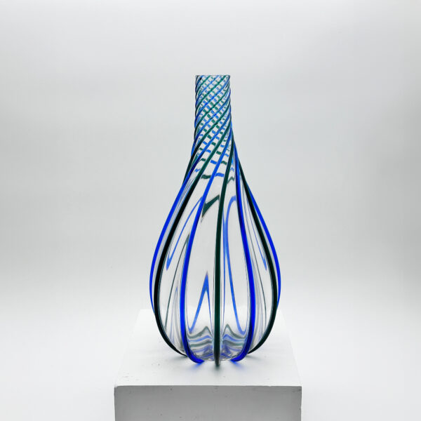 Grand vase Archimede Seguso Murano verre soufflé applications bandes vertes bleues H. 41 cm