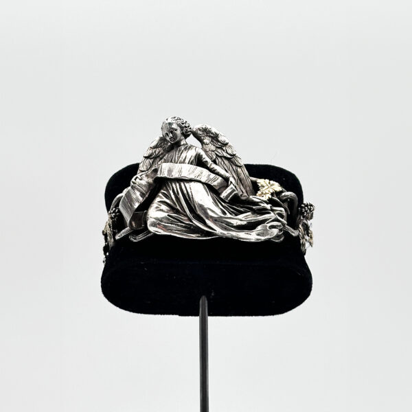 Bracelet néo-gothique argent vermeil ange gravé vigne articulée Wagner Rudolphi vers 1840