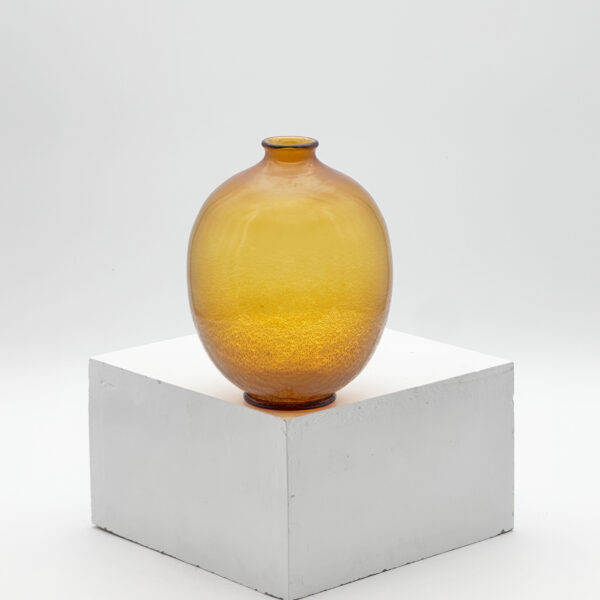 Vase Serica Leerdam verre soufflé jaune ca. 1935 tampon acide A.D. Copier Serica