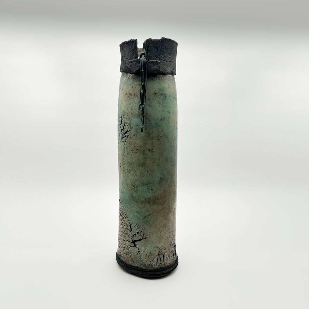Architectural raku ceramic vase, Christine Fabre (b. 1951)