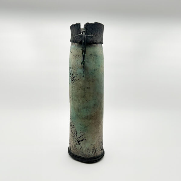 Vase architecturé Christine Fabre céramique raku texturée cachet en creux H. 73,5 cm