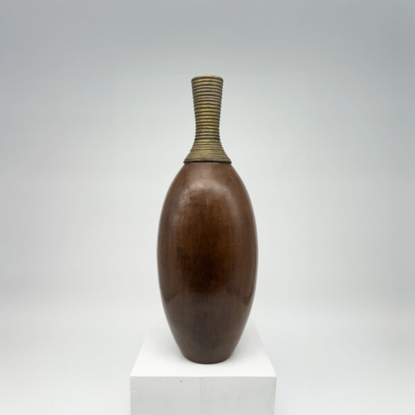 Vase Primavera céramique décor africaniste patine brune dorures collier marqué Made in France n° 18992 BIS ca. 1937