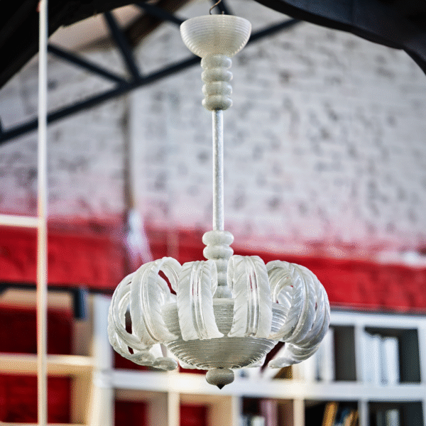 Suspension florale Venini lattimo pulegoso douze feuilles de palmier circa 1935