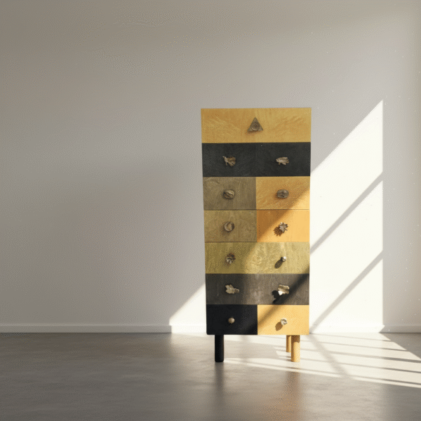 Semainier Zanotta Alik Cavaliere loupe d’orme teinté poignées bronze motifs variés signé années 1990