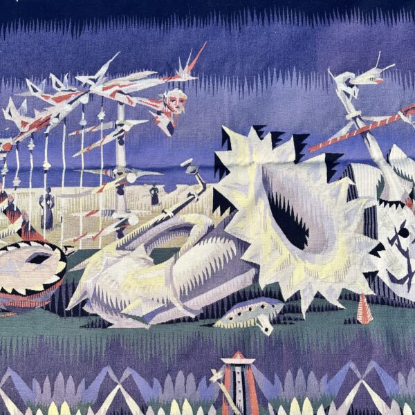 “Instruments de musique lunaire” Aubusson tapestry, Lucien Coutaud (1904-1977), view 2
