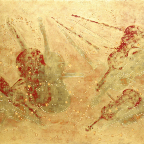 Panneau en laque et feuilles d’or « Violons et clarinettes », Pierre Bobot (1902-1974), vue 2