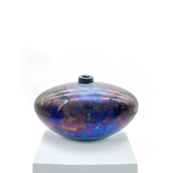 Vase oblong verre soufflé noirci Murano daté 2006 Micheluzzi signé à la roue