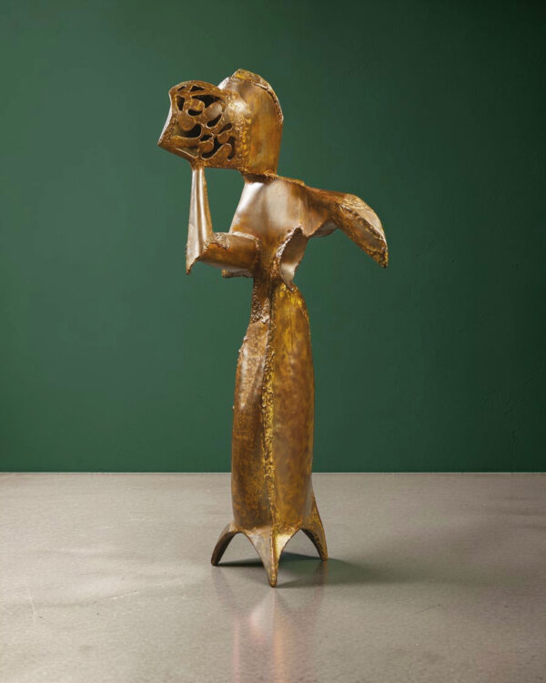 « Femme avec masque », sculpture en métal soudé, James Metcalf (1925-2012), vers 1960