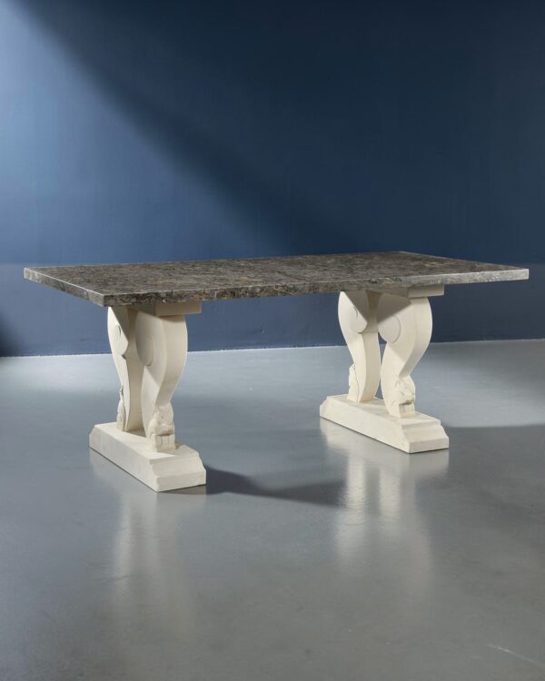 Table de salle à manger en marbre lumachelle, travail français, vers 1925