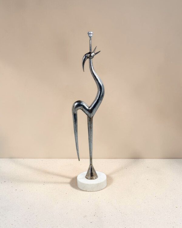 Lampadaire sculpté « Oiseau » en métal et marbre, 1972