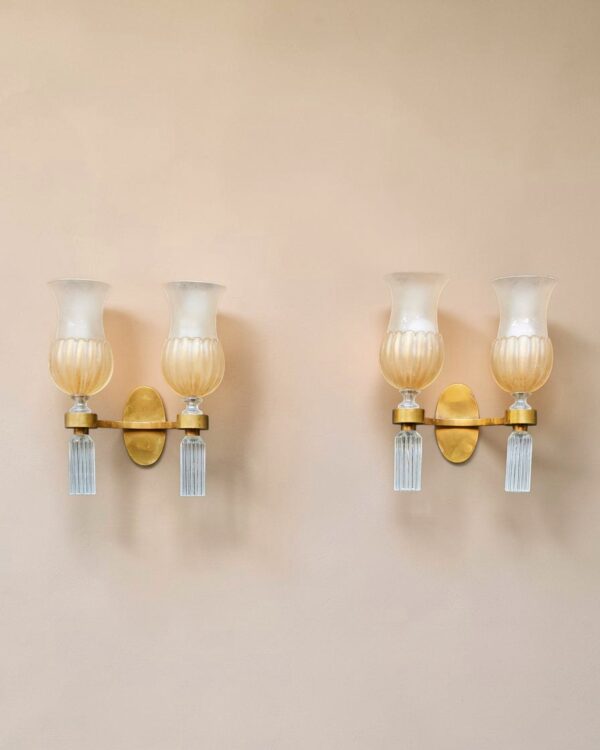 Paire d’appliques en verre de Murano corroso pour Veronese, vers 1950