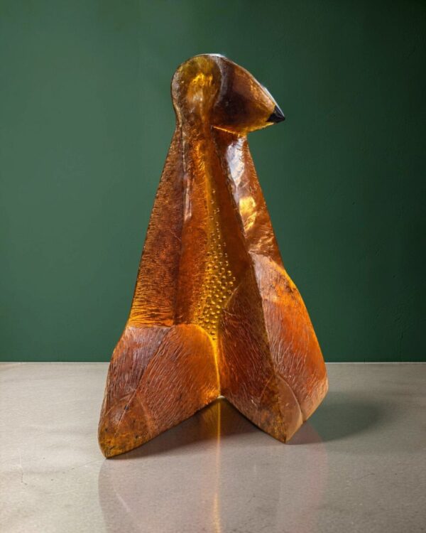 Sculpture « Oiseau » en verre ambré, 1990, vue 2