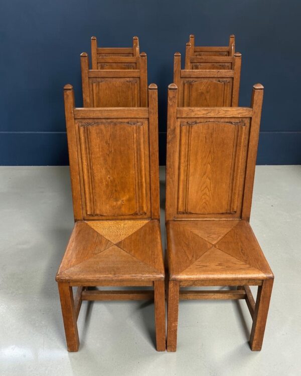 Set of eight neo-Gothic chairs in solid wood, French work, circa 1950, view 2