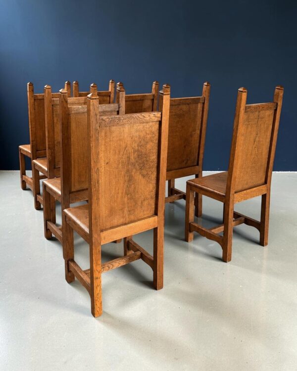 Set of eight neo-Gothic chairs in solid wood, French work, circa 1950, view 3