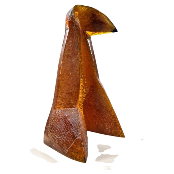 Sculpture « Oiseau » en verre ambré, Jaromír Rybák (né en 1952), 1990