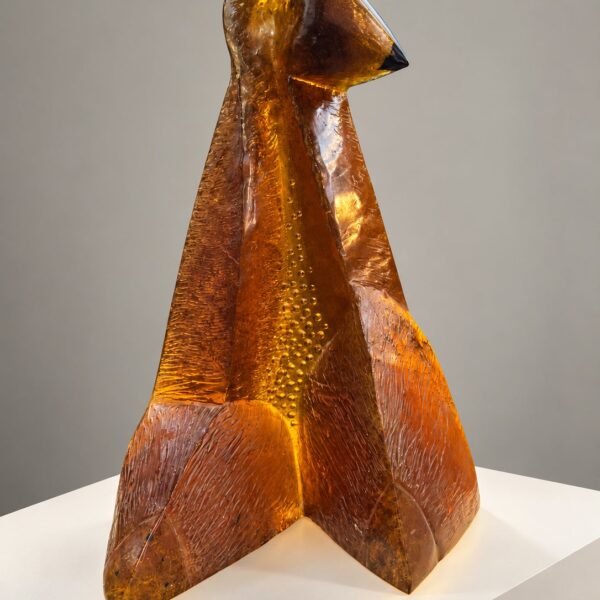 Sculpture « Oiseau » en verre ambré, Jaromír Rybák (né en 1952), 1990, vue 2