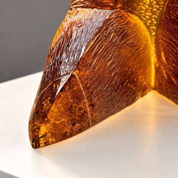 Sculpture « Oiseau » en verre ambré, Jaromír Rybák (né en 1952), 1990, vue 7