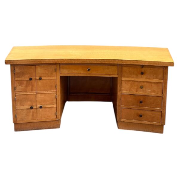 Curved desk in light wood veneer, Jacques Adnet (1900-1984), circa 1940