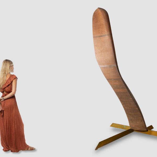 Large abstract sculpture in stacked wooden discs, Michel Bérard (1933-2020), circa 1970, view 3