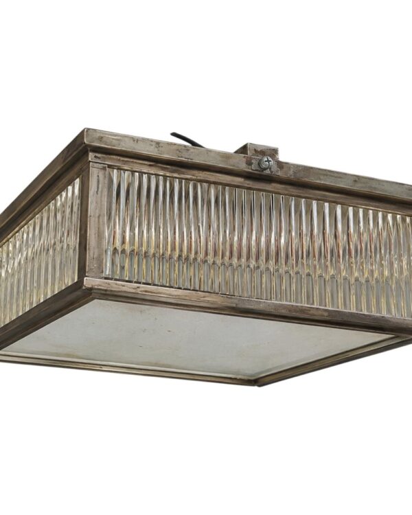 Plafonnier moderniste en métal nickelé et verre moulé, attribué aux Ateliers Petitot, vers 1930